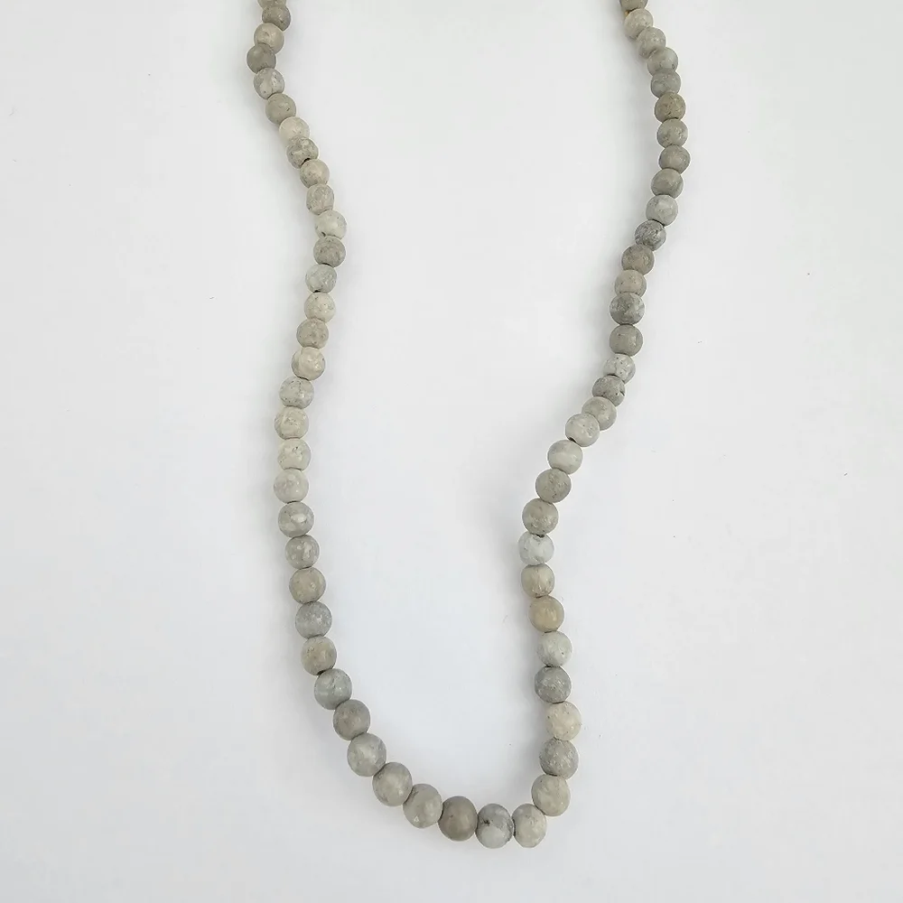 Natural Grey Stone Matte Beaded Rope Necklace - Picture 2 of 6